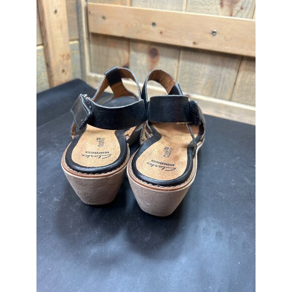 Clarks Womens Leather Black Wedge Sandals US 9 Comfortable Cushioned Sole - Picture 6 of 10